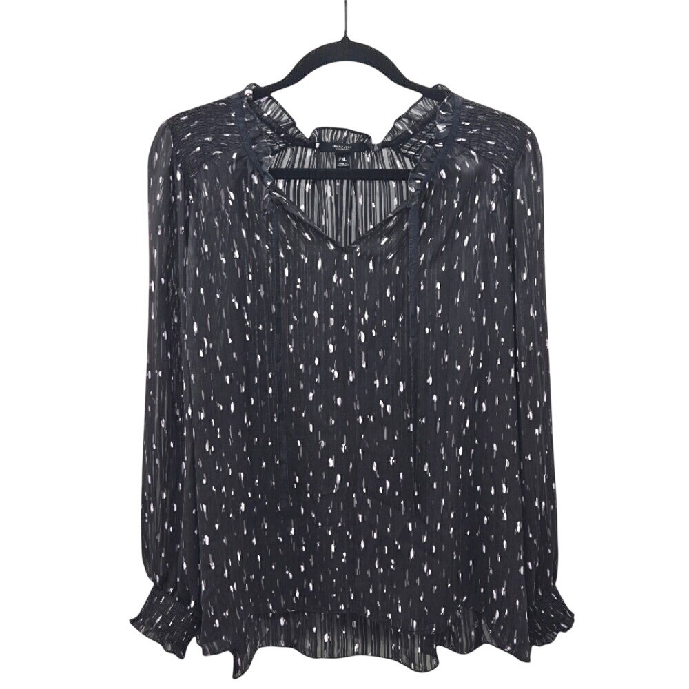 Simply Vera Vera Wang‎ Black Silver Metallic Pleated Blouse PXL